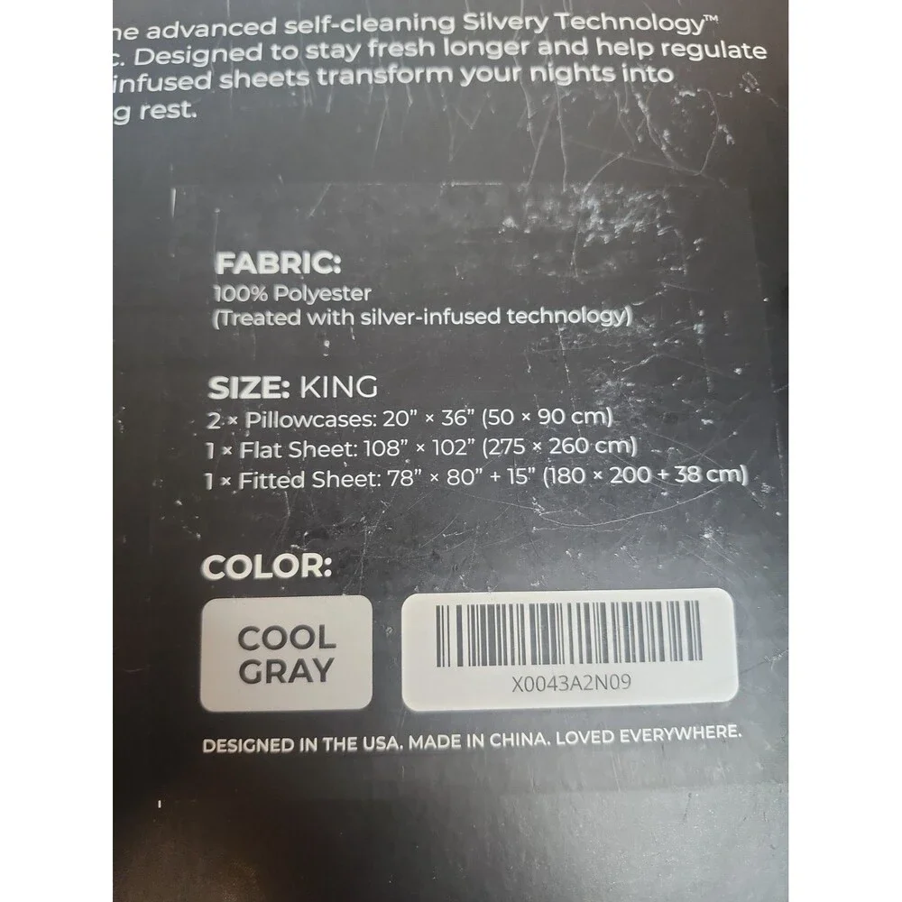 Silvery Bed Sheets 4 Pc Set Silver-Infused Soft Fabric Cool Gray King Size NIB